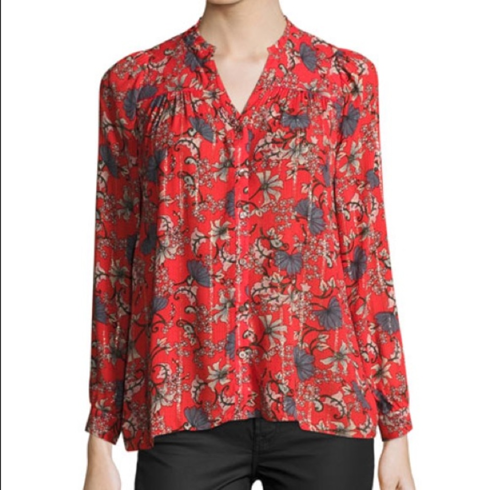 Ba&SH | Red Edgy Floral Button Front Shirt
